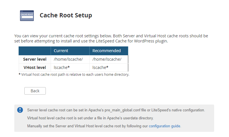 !WHM Plugin "Cache Root Setup" Page With Cache Roots Set